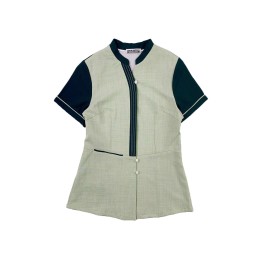 Online order for women's short-sleeved hotel cleaning clothes fashion design contrast color V-neck breathable and refreshing housekeeping uniform hotel cleaning clothes clothing factory SKHH002 Online order for women's short-sleeved hotel cleaning clothes fashion design contrast color V-neck breathable and refreshing housekeeping uniform hotel cleaning clothes clothing factory SKHH002